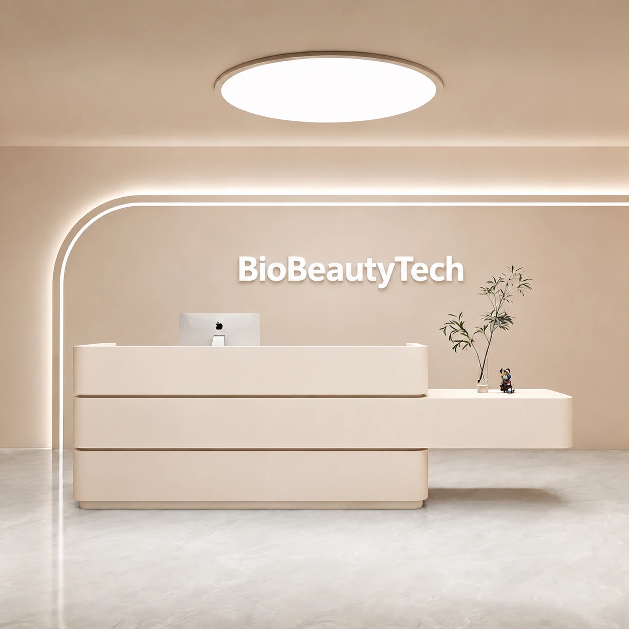Reception desk RCP-0002 — Cream lacquer · stepped front