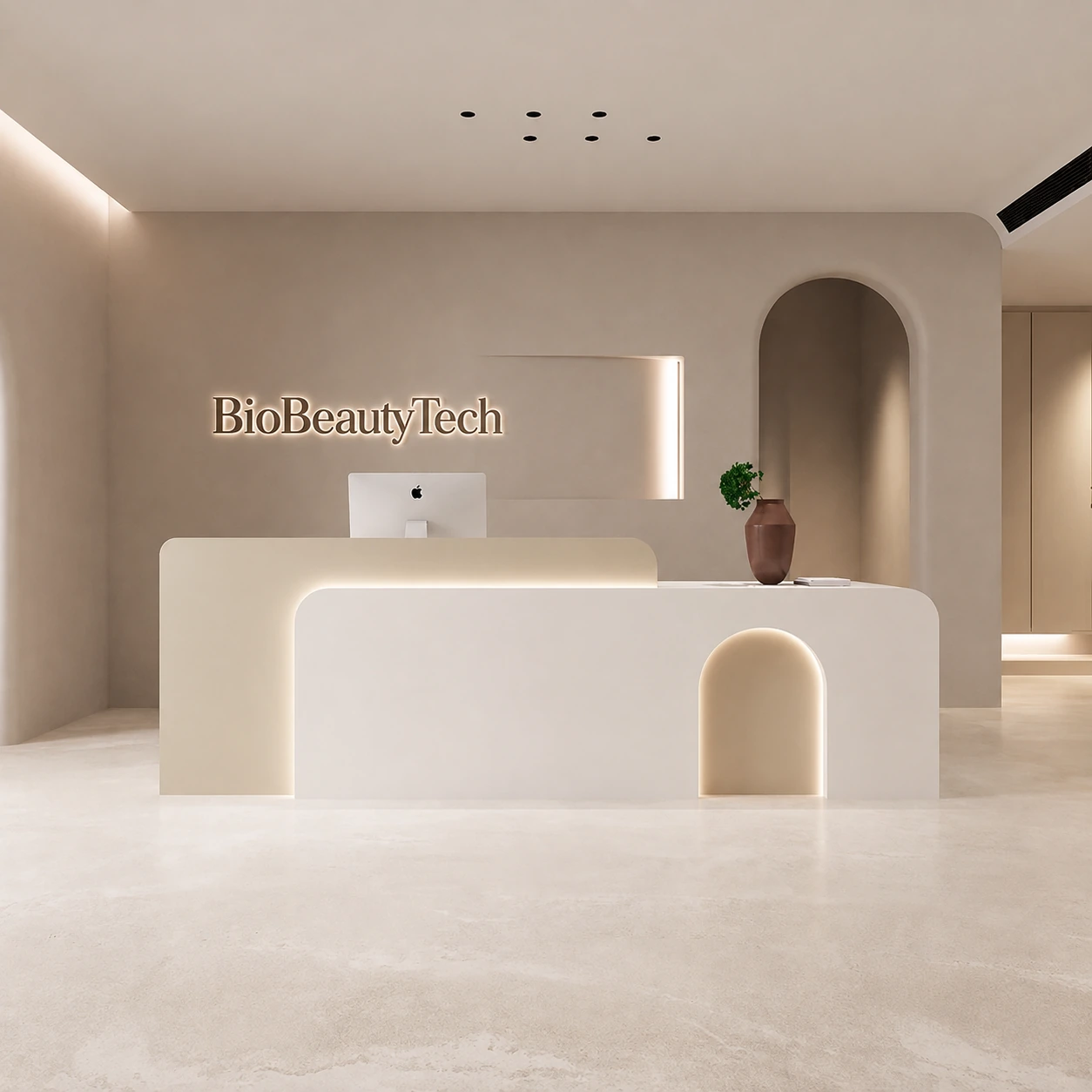 Reception desk RCP-0043 — Ivory fluted · brass line