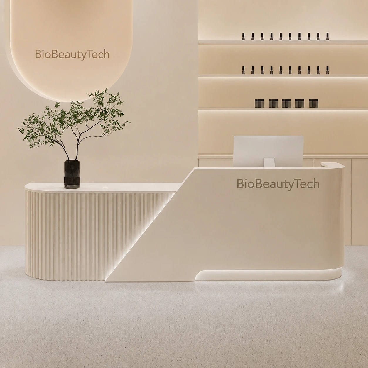 Reception desk RCP-0066 — Solid oak · travertine